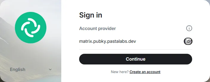 Element, with matrix.pubky.pastalabs.dev as the account provider
